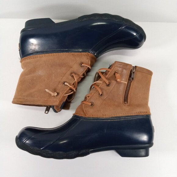 Sperry Duck Boots Women 11 Rain Blue Brown Side Zip STS98305 Outdoor - Picture 5 of 15